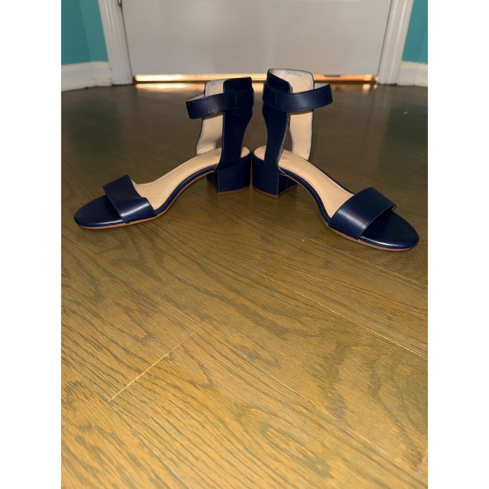 Lands End Womens Navy Blue Leather Block Heel Ankle Strap Sandals 6B - Picture 4 of 8